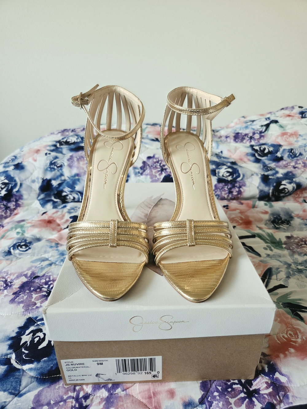 Jessica Simpson Gold Strappy Ankle‑Strap Heels